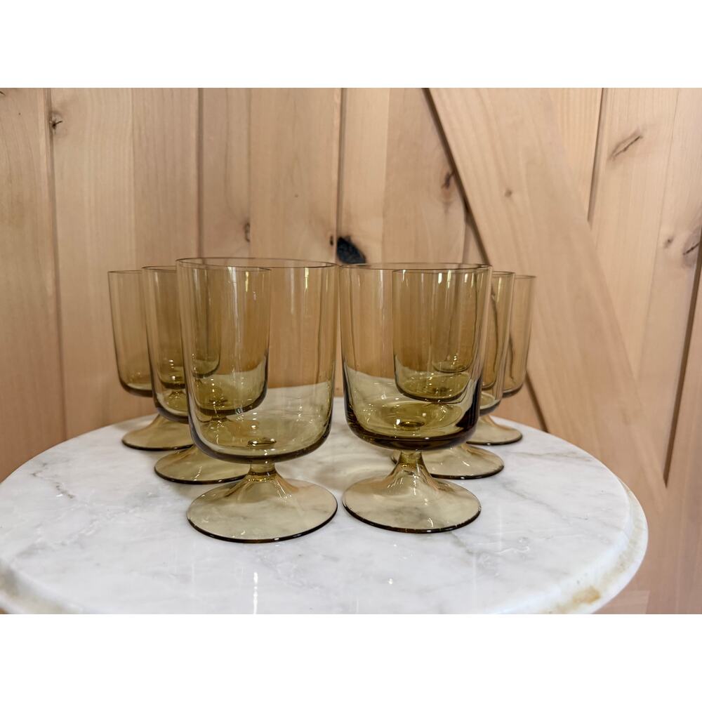 Vintage Smokey Amber Venetian Wine Water Goblets - Set of 6